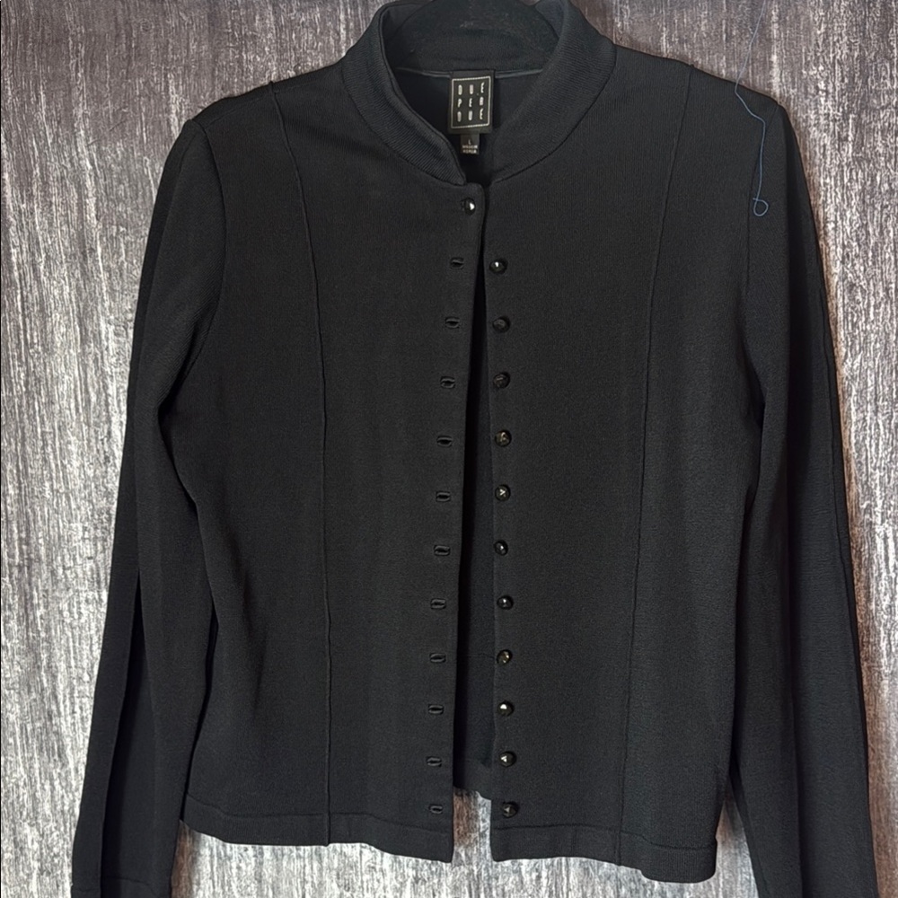 Black Fitted Blazer with Mandarin Collar